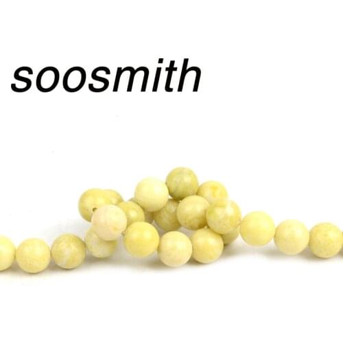 Soosmith Natural Lemon Yellow High Quality Stone Beads Round Loose Spacer Beads For Jewelry Making DIY Accessorie Wholesale