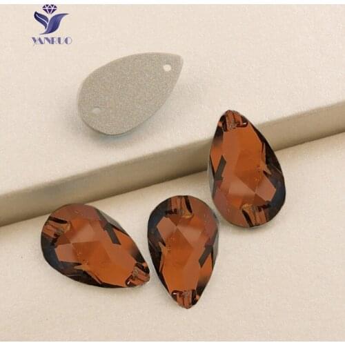 YANRUO 3230 Drop Smoked Topaz Sew On Crystal Flatback Rhinestones Teardrop Rhinestone For Sewing Wedding Dresses
