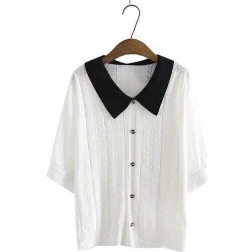 Plus Size XL-4XL White Black Knitted Summer Tops Women Slim Large Size Shirts Oversized Officewear Short Sleeve Top