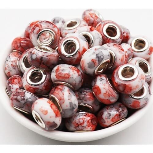 20pcs New Marble Printing Color Big Hole Bead Charm European Spacer Beads fit Pandora Bracelet Bangle Chain Necklace DIY Jewelry