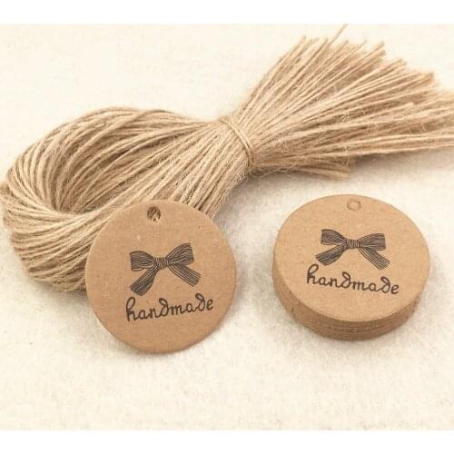 200pcs Kraft Handmade Gift Tags+200pcs Hemp Strings Wedding Favors Brand Tag ,Handmade Candy/Gift Boxes Packing Labels