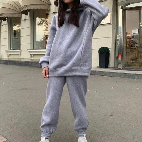 40% Dropshipping!!Fashion womens sportswear solid color loose T-shirt long-sleeved hoodie pants suit for Daily Life