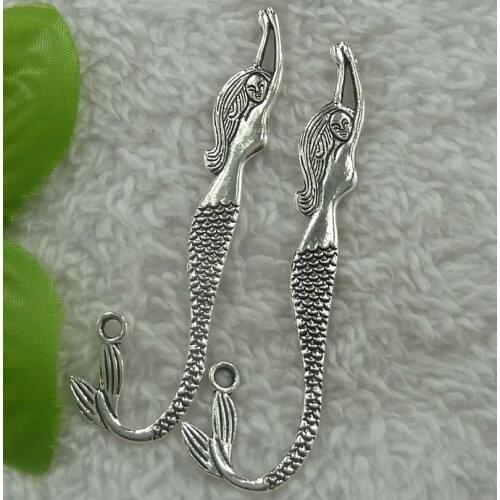 52 pieces antique silver mermaid bookmarks 81x21mm #2299