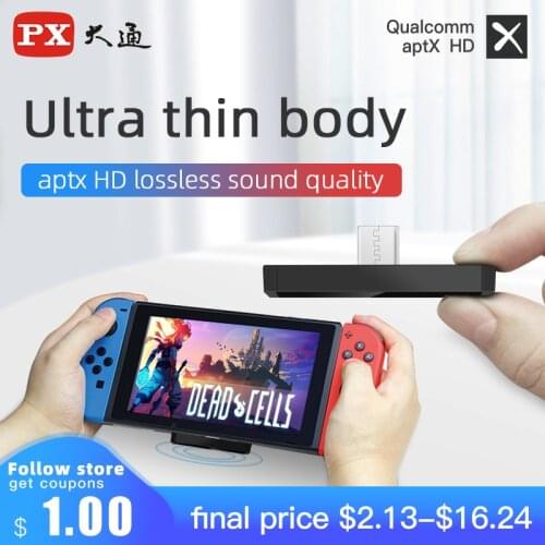 PX Bluetooth 5.0 audio transmitter w/USB C connector dual stream wireless adapter aptx Low latency for Switch PS4 PS5 headphone