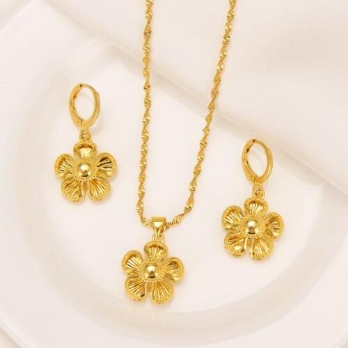 Bangrui Fashion Gold Flower Pendant Necklace Earrings For Women Cute Jewelry Accessories African Arab Jewelry Sets Gifts