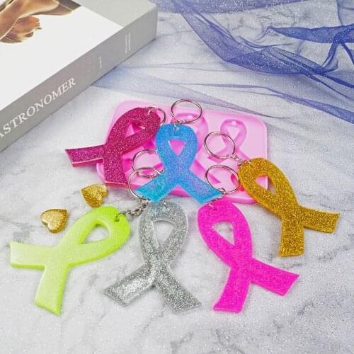 Handmade AIDS Cancer Awareness Bow Keychains Resin Mold Silicone Red Ribbon Bow Epoxy Resin Mold Jewelry Making Tools