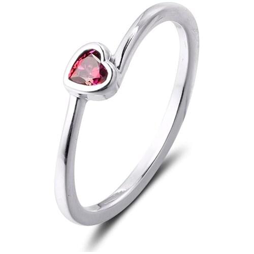 CKK Silver 925 Jewelry Red Tilted Heart Solitaire Ring For Women Gift Sterling Original Charms