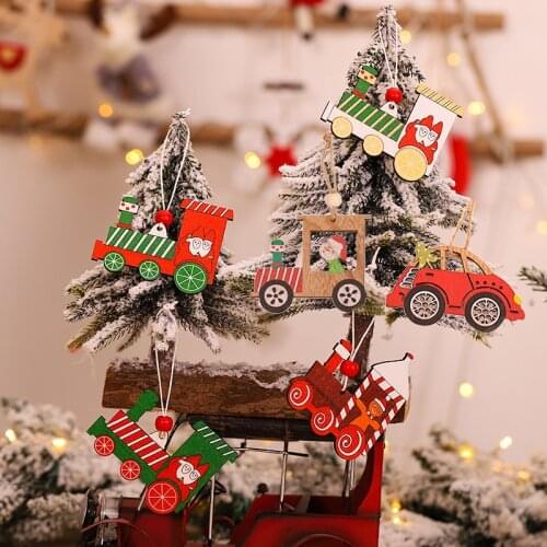 Wooden Painted Colorful Car Tree Christmas Hanging Decor Christmas Pendant For Happy New Year Xmas Ornaments 2021 Navidad Gifts