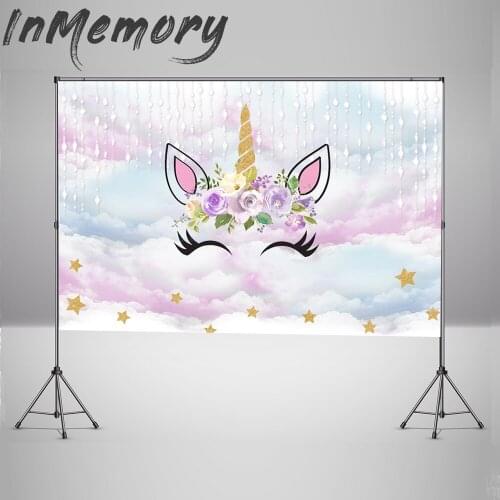 Photography Background Bokeh Glitter Custom Children 1st Birthday Backdrops Clouds Flower Unicorn Party Banner Photo Studio