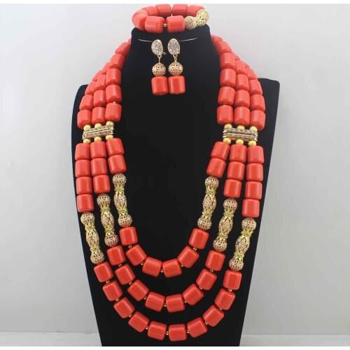 Artificial Coral Beads Indian Bridal Jewelry Set Dubai African Wedding Women Costume Necklace Set New Free Shipping E0085