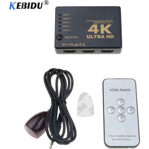 Kebidu 4K*2K Switcher HDTV 1080p 5-Port 5 input in to 1 Switch Selector Splitter Hub iR Remote 3D for PS3 Xbox 360 HDTV DVD