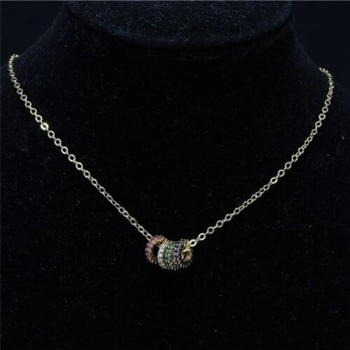 Red green white blue wheel beads rainbow hollow ring charm gold snake chain link pendant choker necklace collar for woman