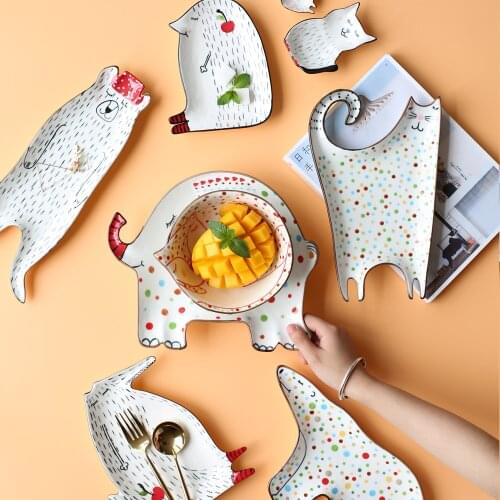 Creative Cartoon Ceramic Childrens Breakfast Bowl Steak Dishes Cute Dessert Fruit Dish Snack Plate Animal Lovely Bowl Tablewar