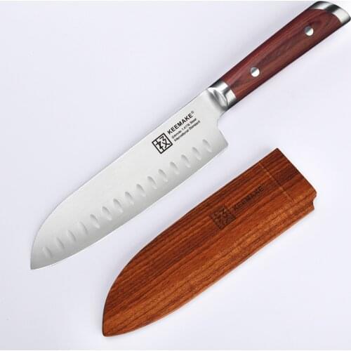 SUNNECKO 7" inch Santoku Kitchen Chef Knives German 1.4116 Steel 58HRC Strong Sharp Blade Color Wood Handle Gift Cutting Tools