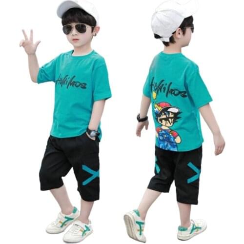 Summer Children Boys Letter Clothing Sets Novel Cartoons T-shirt and Shorts Pants 2pc Hip Hop Streetwear Teens Sport Suits