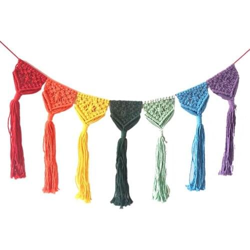 Macrame Woven Wall Hanging Boho Chic Bohemian Handwoven Rainbow Lace Art Tapestry Wall Apartment Dormitory Room Home Decoration