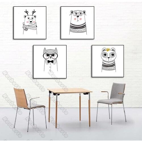Minimalist Cartoon Animal Pictures Wearing Glasses and Clothes Modern Style Canvas Painting Posters for Home Rooms Wall Decorati