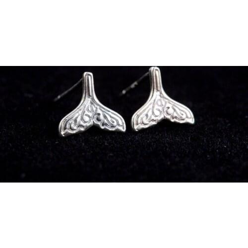 Fashion Prevent Allergy 925 Sterling Silver Earrings Whale & Mermaid Tail Stud Earrings for Women Wedding Earrings Jewelry Gift