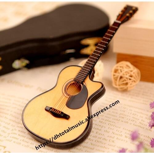 Dh Mini Guitar model Miniature Guitar Model Replica with Stand and Case Dollhouse Accessories Mini Musical Instrument