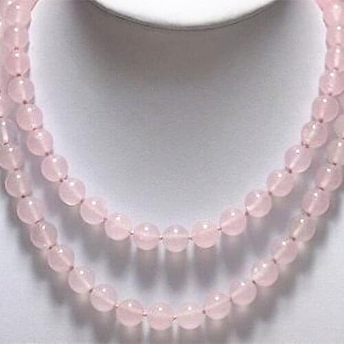 Fashion 35inch 8mm rose pink necklace round chalcedony jades beads natural stone semi-precious stone diy women party gift MY5301