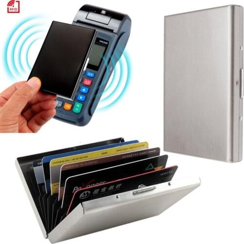 Fashion Aluminum Antimagnetic Card Holder Women Men Metal Cowhide Rfid Credit Card Business Card Holders Organizer Purse Wallet