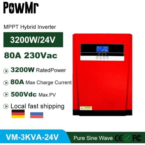 MPPT 80A 3200W 220/230VAC Wide Voltage Pure Sine Wave Solar Charger 3200VA Off Grid Hybrid Solar Inverter and Support LI Battery