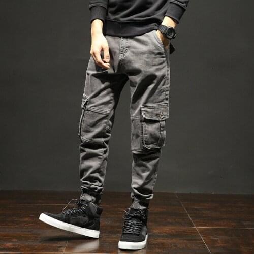 2019 New Mens Casual Jeans Trousers Cool Male Loose Multi-pockets Military Tactical Cargo Pants Elastic Beam Foot Harem Pants