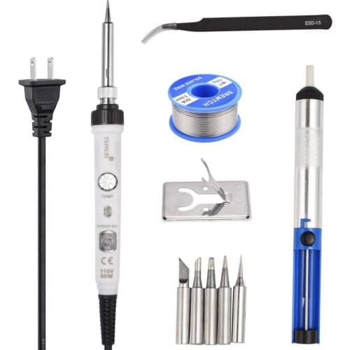 60W Electric Soldering Iron Kit adjustment Temperature 110V 220V Soldering Iron kit Desoldeirng Pump soldering tips Welding Tool