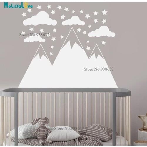 Mountain Sticker Cloud And Star Baby Room Decal Adventure Theme Kids Room Woodland Nursery Decor Murals Wallpaper BA044