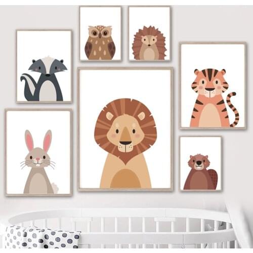 Owl Hedgehog Tiger Lion Rabbit Squirrel Lemur Wall Art Canvas Painting Nordic Posters And Prints Wall Pictures Kids Room Decor