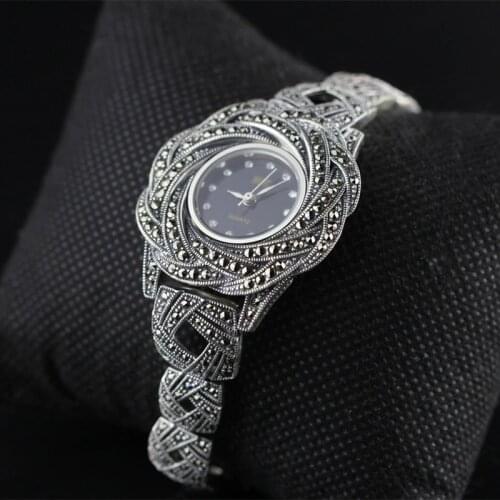 New Limited Edition Classic Elegant S925 Silver Pure Thai Silver Bracelet Watches Thailand Process Rhinestone Bangle Dresswatch