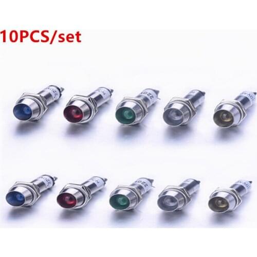 Brand New 10pcs/set Red Green Yellow Blue White Colors AC 220V XD8-1 Signal light Indicator Light Emergency Signals