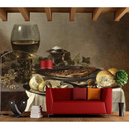 Custom kitchen papel DE parede, food and wine painting mural on the table for restaurant bar background decoration wallpaper