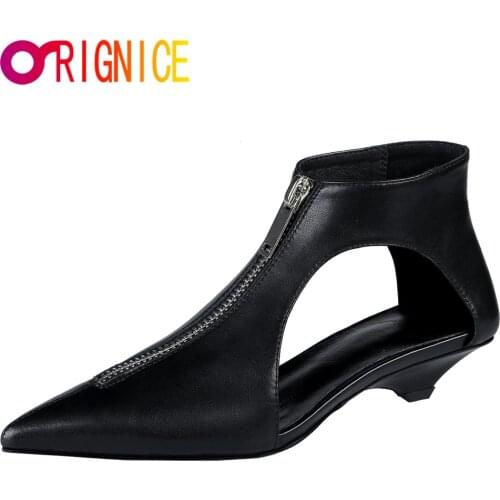 Orignice 2021 Summer Retro Low Heels Ankle Boots Women Fashion Trend Front Zipper Sexy Pointed Toe Girl Party Dress Shoes Beige
