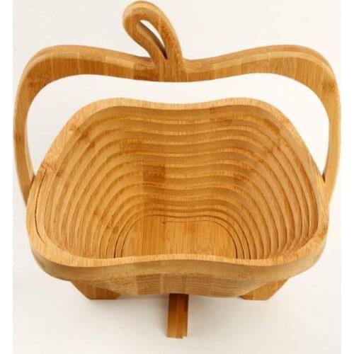 Popular Wooden Vegetable Basket With Handle Apple Shape Fruit Baskets Foldable Eco Friendly Skep Fashion Top Quality SN2028