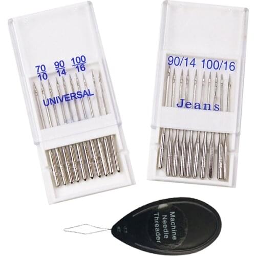 Simple Cross Stitch Threader with 70/10 90/14 100/16 Sewing Machine Needles Ball Point Head DIY Sewing Tool Set