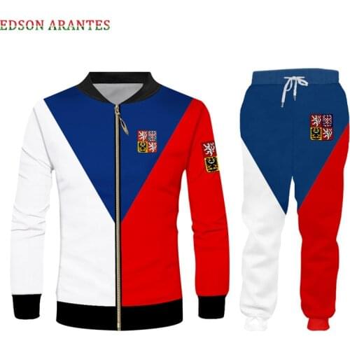 Luxury 3D Print Red Blue White Flag Zipper Jackets+Pants Set Unisex College Uniform jacket Joggers Tracksuit Sets Custom S-7XL