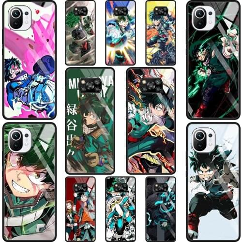 Phone Glass Case For Mi Poco X3 NFC 10T 9T Note 10 11 Pro Lite Ultra 11i F3 Transparent Fitted Fundas Manga My Hero Academia
