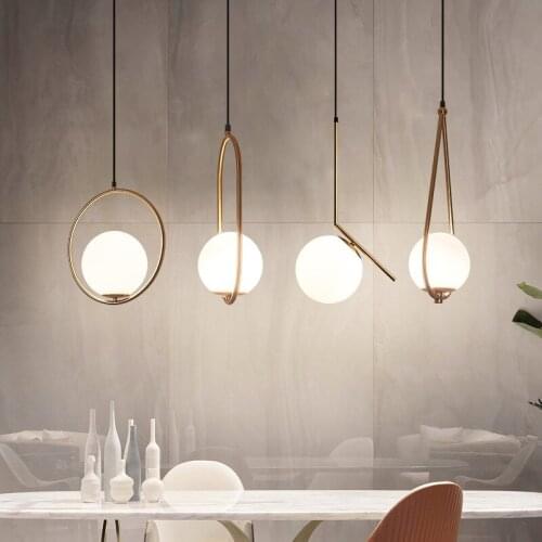 Nordic Art Glass Ball LED Pendant Light Postmodern Dining Bar Table Bedroom Living Room Bedside Decor Hanging Lamp