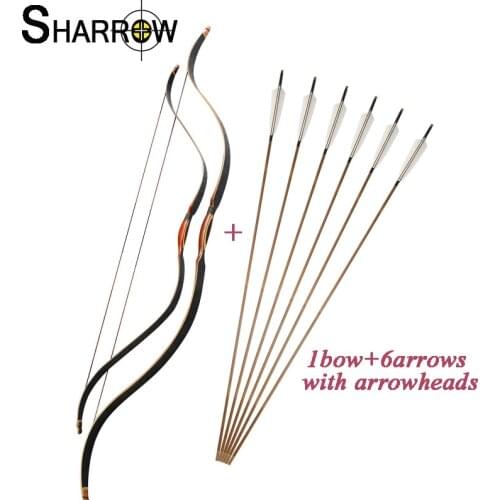 44/55" 6-15lbs 20-40lbs Adults or Children Archery Traditional Recurve Bow With 6pcs Bamboo Arrow Hunting Shooting Accessories