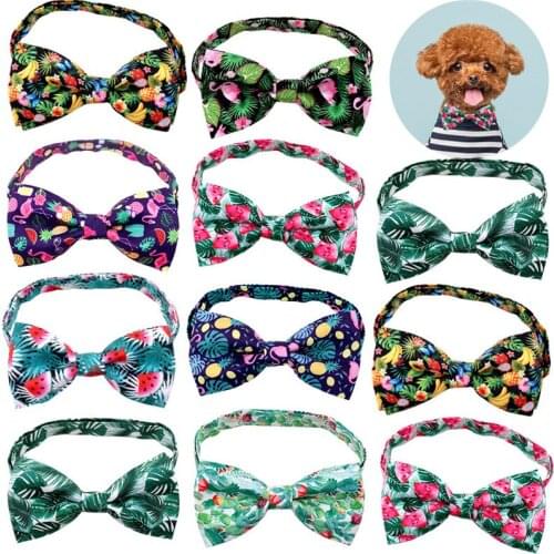 Tropical Wind Print Cat Dog Collar Holiday Puppy Bow Tie Adjustable Neck Strap Cat Dog Grooming Accessories Pet Supplies