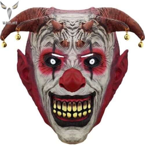 WAYLIKE Halloween Evil Bell Ox Horn Latex Mask Adult Party Costume Mask Horror Carnival Cosplay Party Props