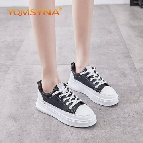YQMSYNA Fashion Women Shoes Casual Spring/Autumn Lace-up Round Toe Thick Bottom Sports Shoes Non-slip Mixed Colors Sneakers Q02