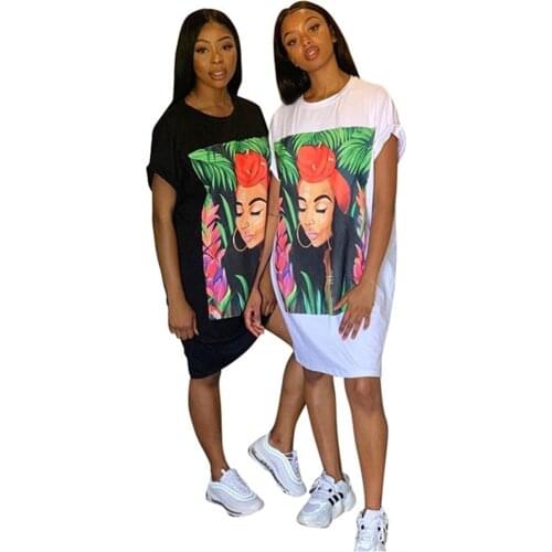 RStylish 2021 Summer Casual Ladies O-Neck Pattern Print Casual Short Sleeve Women Daily T Shirt Midi Dress