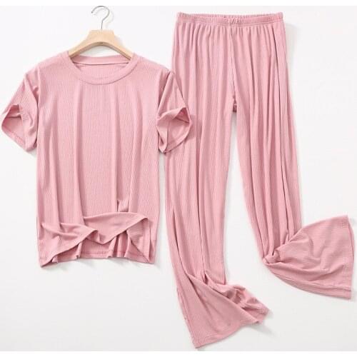 Women Short Sleeve Tops Trousers Set New Pajamas Modal Nightwear Pyjama Girl Sleepwear Clothes Casual Homewear Pijama Suit