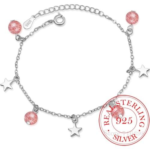 925 Sterling Silver Strawberry Crystal Star Charm Bracelets & Bangle For Women Gift Femme Fashion Prevent Allergy