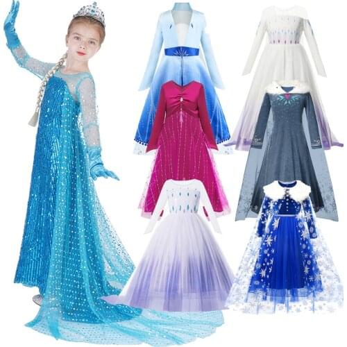 Disney Frozen Princess Dress Elsa Snow Queen Cosplay Vestido Girls Winter Halloween Party Christmas Costume