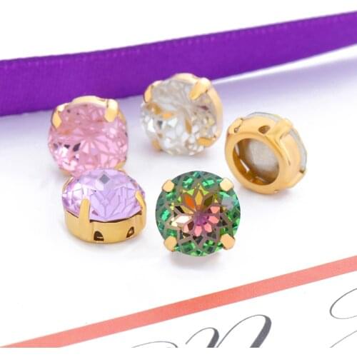 10mm/14mm Round Shape Shining Lotus Petal Artificial Gems Rhinestone in Studs Appliques on Clothes Strass Crystal Accessories