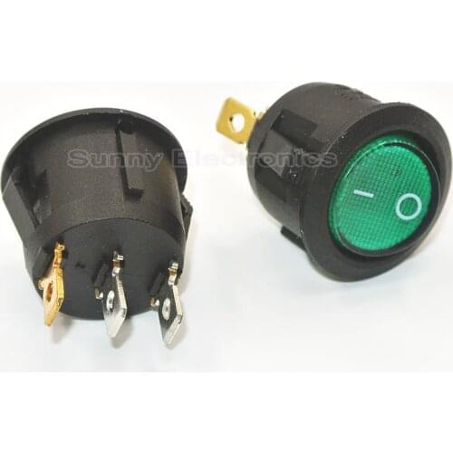 10PCS/LOT AC 6A/250V Green Light ON-OFF SPST Round Button Dot Boat Car Auto Rocker Switch