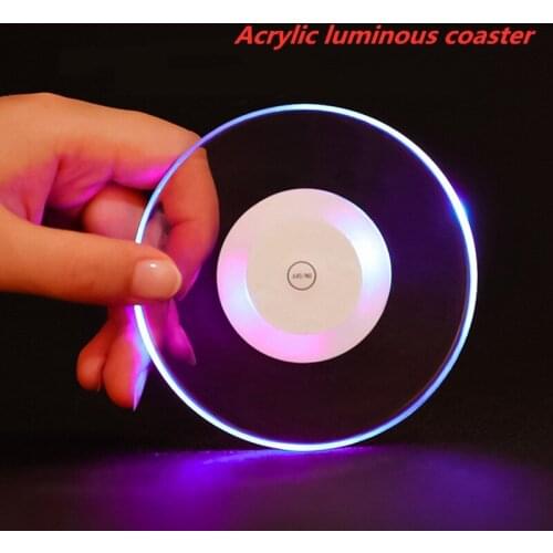 2021 Creative Home Acrylic Crystal Ultra-thin LED Luminous Coaster Cocktail Coaster Bar Bartender Luminous Colorful Coaster